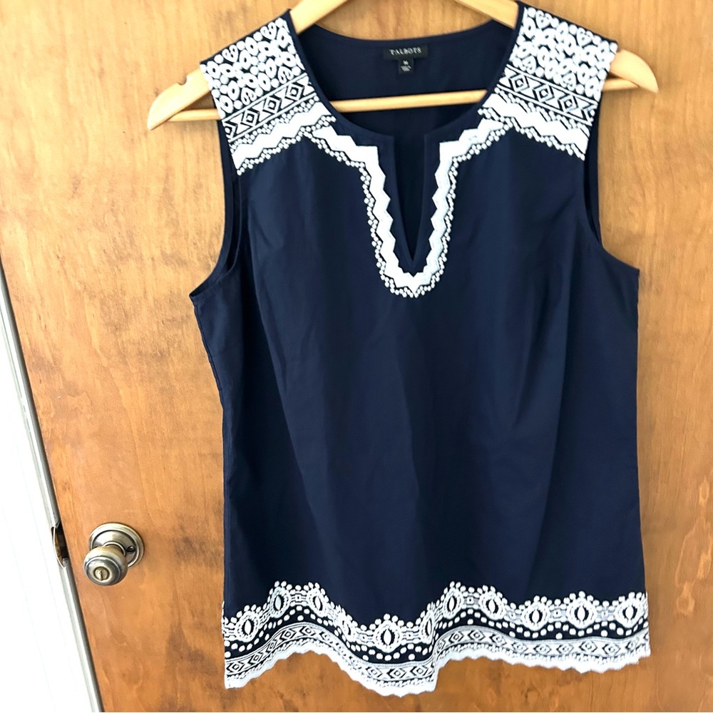 Talbots Cotton Sleeveless Embroidered Top. Size Medium.